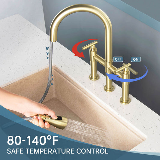 CF-15108 Kitchen Faucet with 3 Mode Pull-Down Sprayer 2 Handles 8 Inch Kitchen Sink Faucet 3 Hole Kitchen Sink Faucet Fingerprint Resistant Stain Resistant Stainless Steel