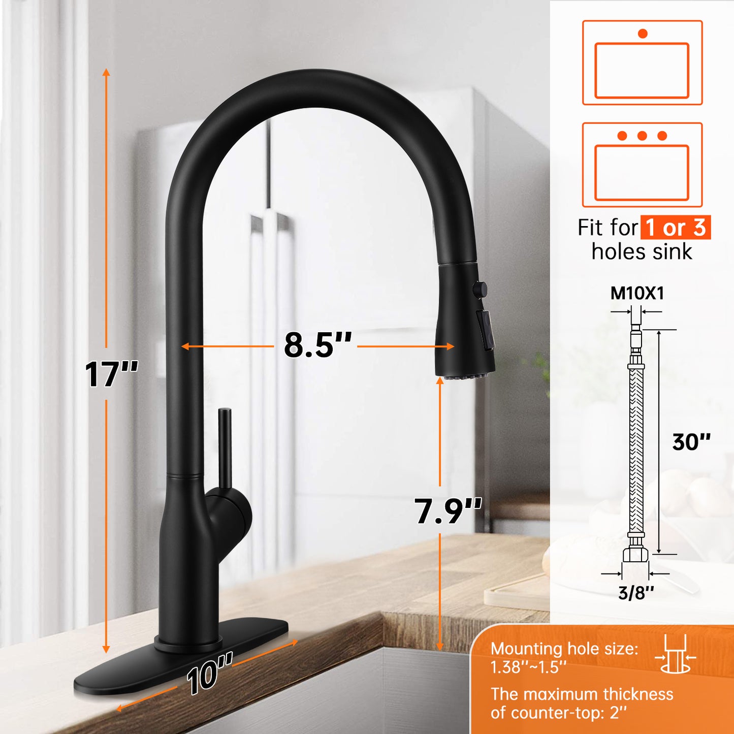 CF-15010 Black pull down kitchen faucet