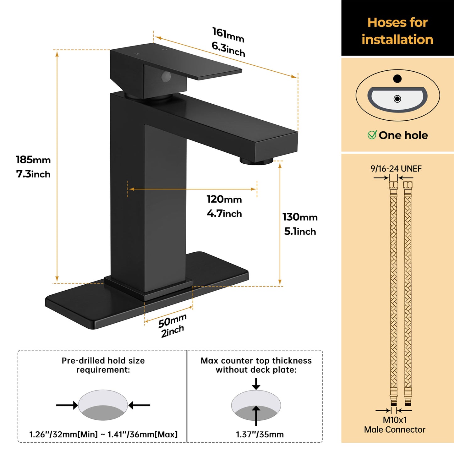 MP-11059 Grifo para lavabo frío y caliente de montaje en cubierta negro